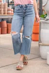 Flying Monkey High Rise Distressed Dad Jeans In Punctual In Multi
