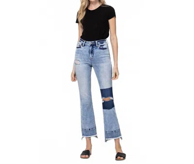 Flying Monkey High Rise Distressed Patched Crop Flare Jeans In The Pond In Multi
