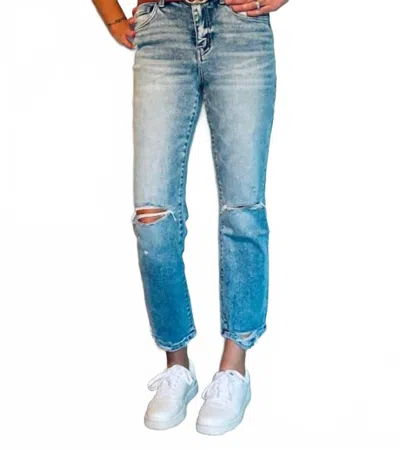 Flying Monkey High Rise Distressed Straight Jeans In Blue