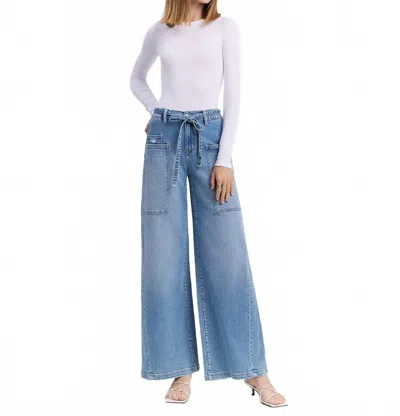 Flying Monkey High Rise Elastic Tie Waistband Baggy Wide Jeans In Clinquant In Blue