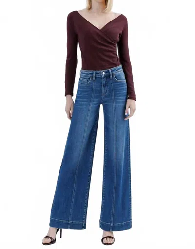 Flying Monkey High Rise Extreme Wide Leg Trouser Jeans In Medium In Blue