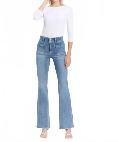 Flying Monkey Guiltless High Rise Front Pocket With Dart Detail Flare Jeans In Light In Blue