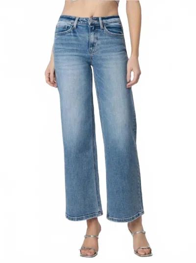 Flying Monkey High Rise Full Length Wide Leg Jean In Medium Wash In Blue