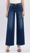 Flying Monkey High Rise Full Length Wide Leg Jeans In Dark Wash In Blue