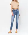 Flying Monkey High Rise Hem Crop Skinny Jean In Medium Wash In Blue