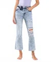Flying Monkey High Rise Kick Flare Jeans In Acid Washed In Multi