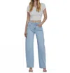 Flying Monkey High Rise Long Barrel Denim Jean In Light Wash In Blue
