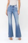 Flying Monkey High Rise Panel Flare Jeans In Marvelousness In Blue