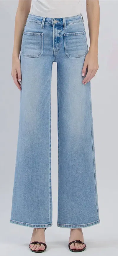 Flying Monkey High Rise Front Pocket Wide Leg Trouser Jeans In Light Blue