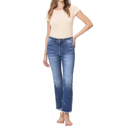Flying Monkey High Rise Raw Hem Slim Straight Jeans In Amazingly In Blue