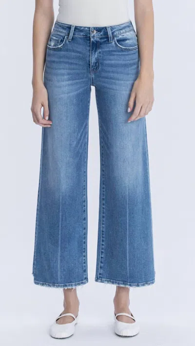 Flying Monkey High Rise Side Panel Stem Hem Wide Leg Jean In Medium Wash In Blue