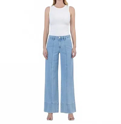 Flying Monkey High Rise Side Pocket Trouser Wide Leg Jeans In Waterfall In Blue