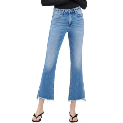 Flying Monkey High Rise Slant Raw Hem Crop Flare Jeans In Cedar Lane In White