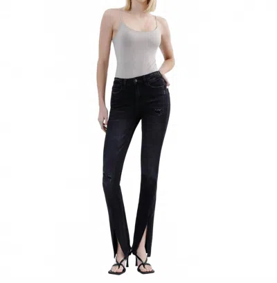 Flying Monkey High Rise Slanted Slit Slim Bootcut Jeans In Black