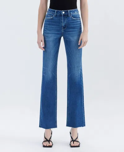 Flying Monkey High Rise Straight Raw Hem Jeans In Raptureously In Blue