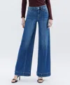 Flying Monkey High Rise Trouser Hem Extreme Wide Leg Jeans In Moon Bar In Blue
