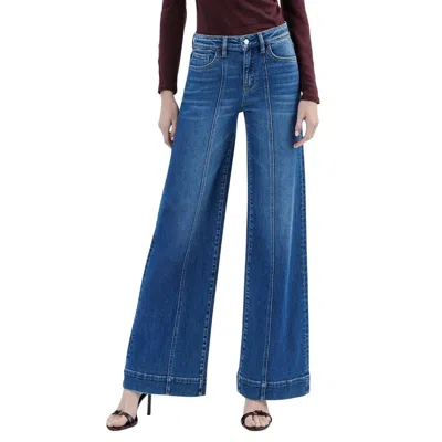 Flying Monkey High Rise Trouser Hem Extreme Wide Leg Jeans In Moon Bar In White
