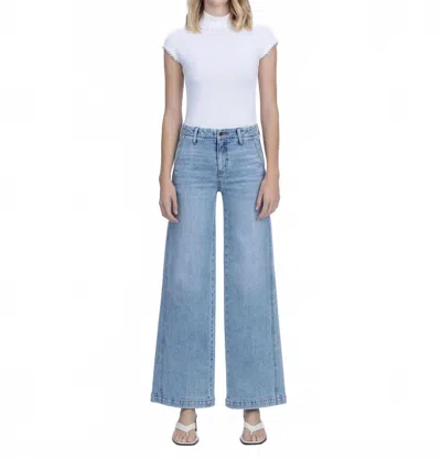 Flying Monkey High Rise Trouser Hem Twist Wide Leg Jeans In Self Belief In Blue