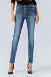 Flying Monkey High Waist Button Up Ankle Skinny Jean In Medium Wash In Multi