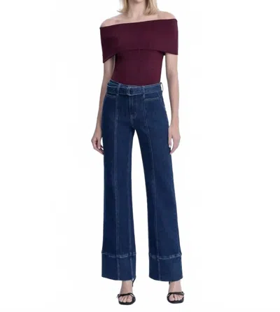 Flying Monkey Jubilant Super High Rise Belt Strap Vintage Flare Jeans In Dark Wash In Blue