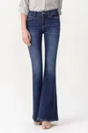 Flying Monkey Lennox Mid Rise Flare Jeans In Dark Wash In Blue