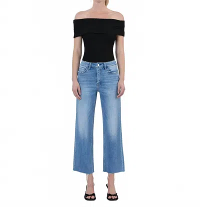Flying Monkey Lainey High Rise Raw Hem Crop Slim Wide Jeans In Blue