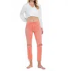 Flying Monkey Lantana High Rise Distressed Hem Crop Slim Straight Jeans In Pink In Orange
