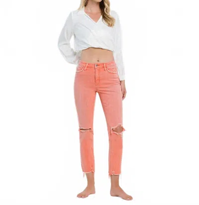 Flying Monkey Lantana High Rise Distressed Hem Crop Slim Straight Jeans In Pink In Orange