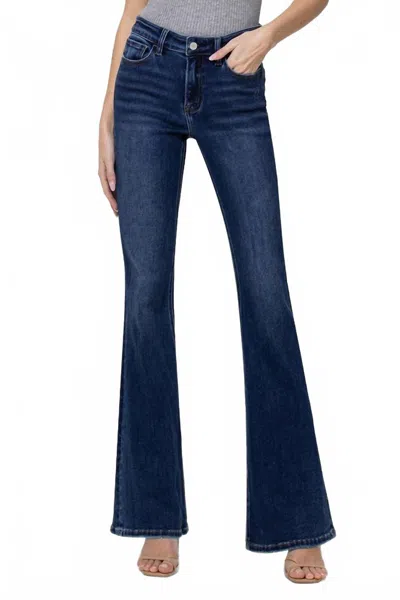 Flying Monkey Lennox Mid Rise Flare Jeans In Dark Wash In Blue