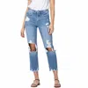 Flying Monkey Let Go High Rise Tattered Straight Leg Jeans In Medium Wash In Blue