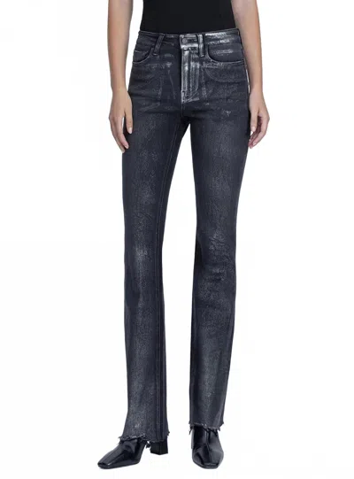 Flying Monkey Metallic Coated Bootcut Jeans In Black