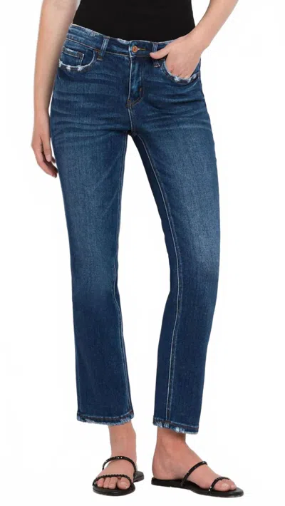 Flying Monkey Mid Rise Ankle Slim Straight Jean In Dark Wash In Blue