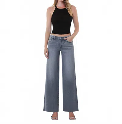 Flying Monkey Mid Rise Clean Cut Raw Hem Wide Leg Jeans In Gray