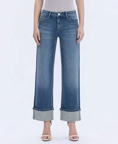 Flying Monkey Mid Rise Cuffed Slim Wide Jeans In Blue