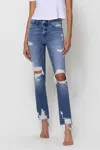 Flying Monkey Mid-rise Destroyed Straight Leg Jean In Medium Wash