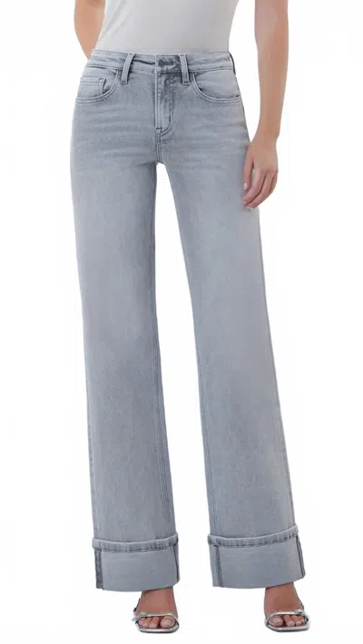 Flying Monkey Mid Rise Full Length Cuffed Wide Leg Jeans In Grey In Gray