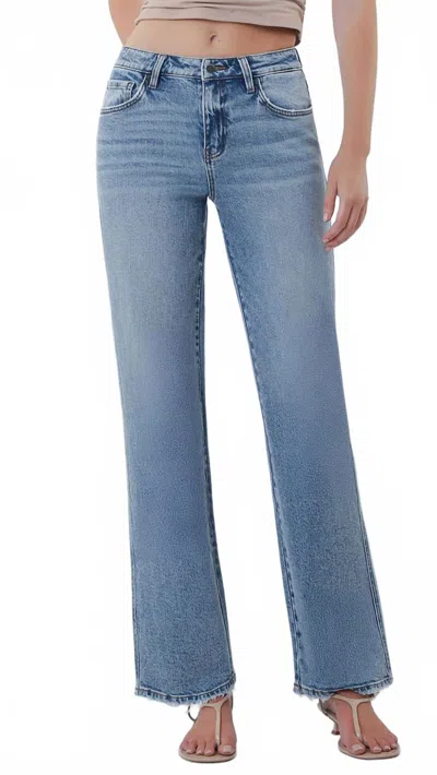 Flying Monkey Mid Rise Full Length Slim Wide Leg Jean In Medium Wash In Multi