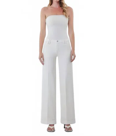 Flying Monkey Mid Rise Full Length Trouser Pressed Cuffed Wide Leg Jeans In Ecru In White