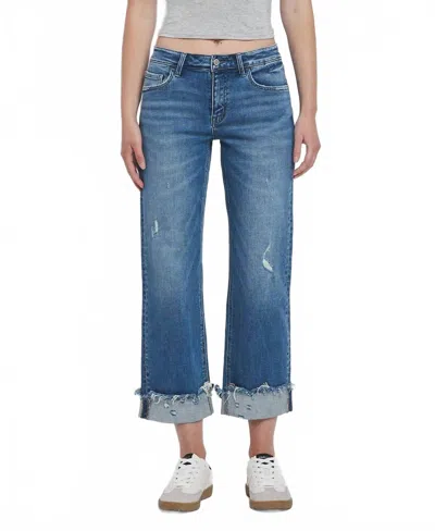 Flying Monkey Mid Rise Raw Cuffed Hem Jeans In Blue
