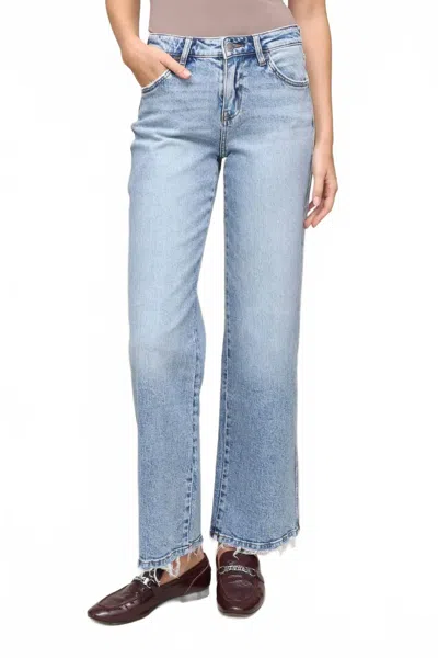 Flying Monkey Mid Rise Slim Wide Leg Jean In Light Wash In Blue