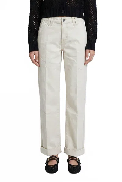 Flying Monkey Mid Rise Wide Leg Trouser In Ecru In White