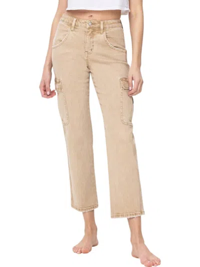 Flying Monkey Monica High Rise Straight Cargo Jeans In Beige In Nude