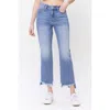 Flying Monkey Norah High Rise Frayed Hem Straight Jeans In Medium Blue In Blue