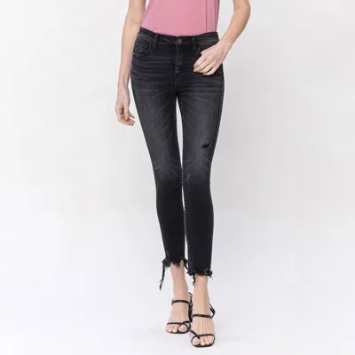 Flying Monkey Noteworthy Mid Rise Raw Hem Skinny Jeans In Black