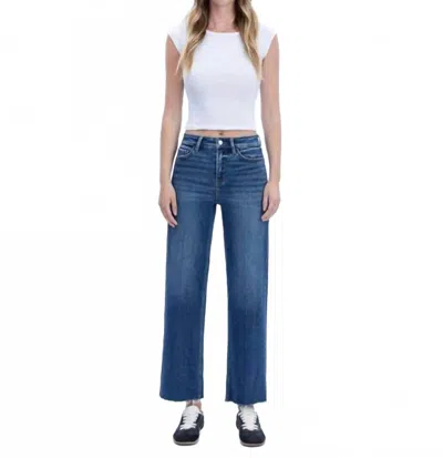 Flying Monkey Rational High Rise Trouser Press Wide Leg Jeans In Medium Wash In Blue