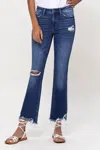 Flying Monkey Sasha Mid Rise Ankle Flare Jeans In Dark Wash In Blue