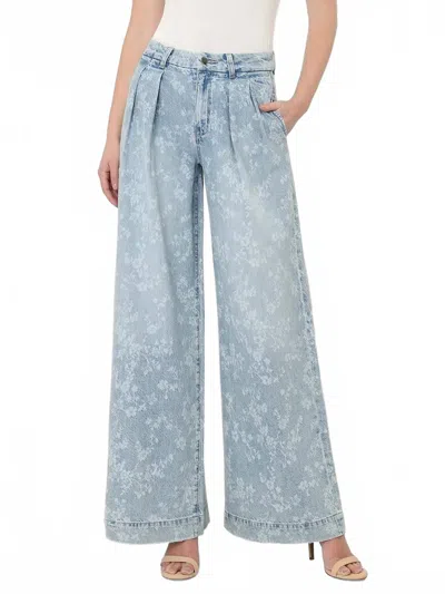 Flying Monkey Shower Me Wide Leg Jean In Floral Print In Blue