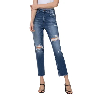 Flying Monkey Small Town Distressed Stretch Mom Jeans In Medium Wash In Blue