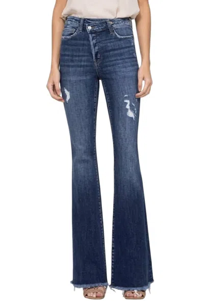 Flying Monkey Super High Rise Asymmetrical Flare Jeans In Blue