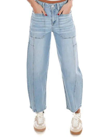 Flying Monkey Super High Rise Patch Pocket Cuffed Barrel Jeans In Full Of Beans In Multi
